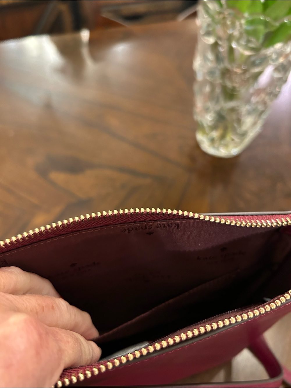 Burgundy Kate Spade purse with matching mini-wallet. - Picture 6 of 12